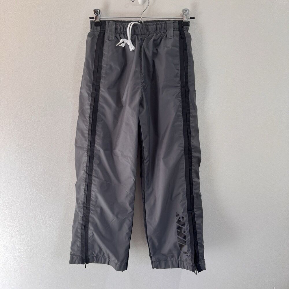 Nike Track Pants Kids S / 8 Grey Black Nylon Windbreaker Snow Pant Ankle Zip